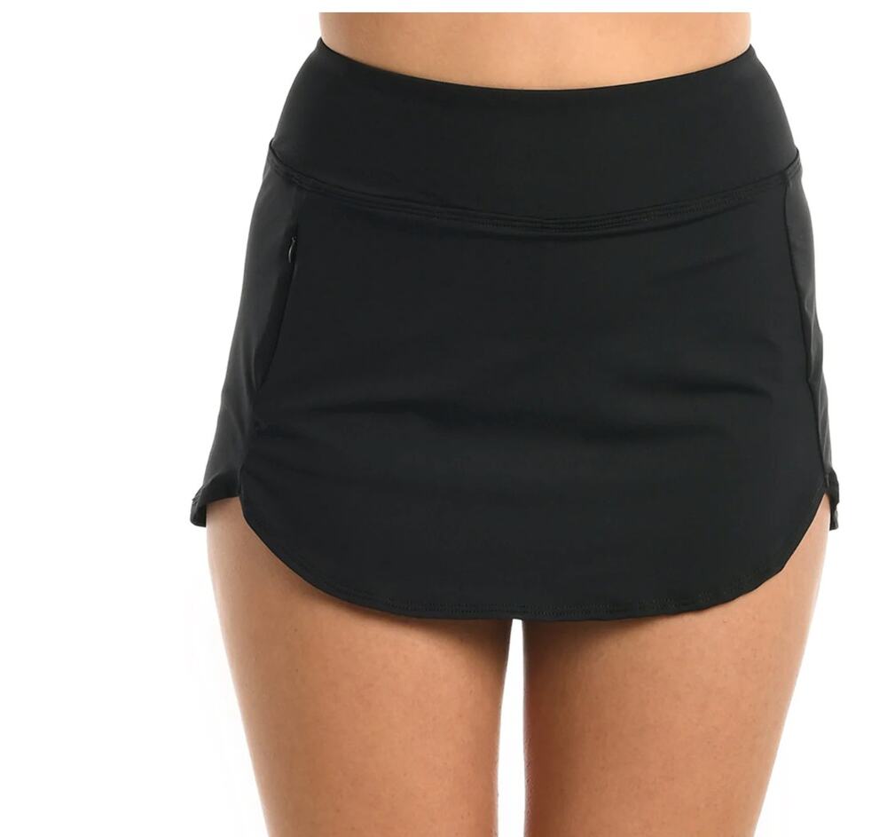 La Blanca Island Goddess Swim Skort M NWOT Black Bottom Modest Pickleball
